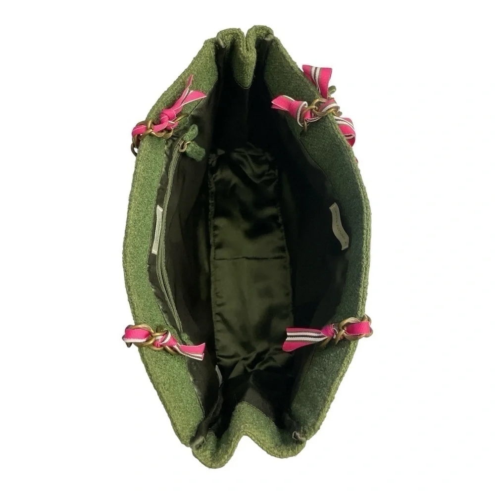 Vintage Limited Edition Green Tweed Goldie Bag Purse Chain Pockets Barbiecore